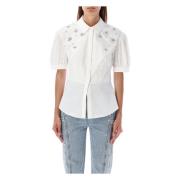 Witte Versierde Katoenen Shirt Aw24 Self Portrait , White , Dames