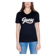 Glittery Logo T-Shirt Herfst/Winter Collectie Guess , Black , Dames