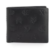 Geëmbosseerde Leren Bifold Portemonnee Calvin Klein , Black , Heren