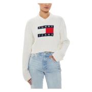 Center Flag Trui Herfst/Winter Collectie Tommy Jeans , White , Dames