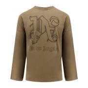 Bruine Crew-neck T-shirt Losse Pasvorm Palm Angels , Green , Heren