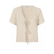 Zomer Sand Shirt met Strik aan de Voorkant Modström , Beige , Dames