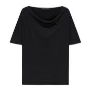 T-shirt met draperie en broche Elena Mirò , Black , Dames