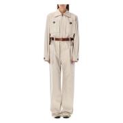 Beige Clair Katoenen Jumpsuit Saint Laurent , Beige , Dames