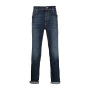 Blauwe Cropped Jeans Brunello Cucinelli , Blue , Heren