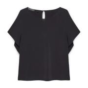 Ruffle Sleeve T-Shirt Elena Mirò , Black , Dames