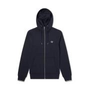 Navy Hooded Sweatshirt met Rits Fred Perry , Blue , Heren