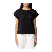 Ovaal T-shirt in kant Twinset , Black , Dames