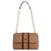 Kameel Flap Handtas met 3D-Logo's Guess , Brown , Dames