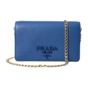 Blauwe Monogram Leren Schoudertas Prada , Blue , Dames