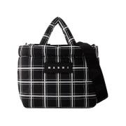 Zwarte Nylon Print Tote Tas - Leer Marni , Black , Heren