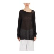 Linnen Crewneck Top Isabel Benenato , Black , Dames