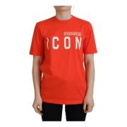 Oranje Logo Print Crewneck T-Shirt Dsquared2 , Orange , Dames