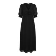 Zwart Diep Jurk met Pofmouwen Kaffe , Black , Dames