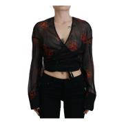 Zwarte Bloemenprint Wrap Top Dsquared2 , Black , Dames