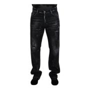 Kristalversierde Tattered Denim Jeans Dsquared2 , Black , Heren