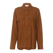 Oversize Linnen Shirt Blouse Sorrel Horse Gestuz , Brown , Dames