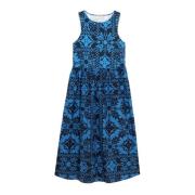 Mouwloze katoenen jurk, All-over patroon Oltre , Blue , Dames