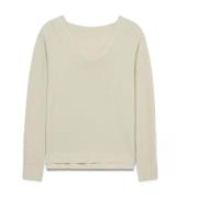 V-hals Ottoman Pullover Made in Italy Oltre , Beige , Dames