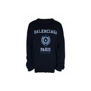 Navy Blue Logo Print Sweater Balenciaga , Blue , Heren
