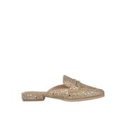 Glitterdetail Dames Leren Muiltjes Alma EN Pena , Beige , Dames