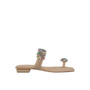 Rhinestone Toe Flat Sandal Alma EN Pena , Beige , Dames