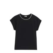 Katoenen T-shirt met sierketting Oltre , Black , Dames