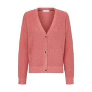 Retro V-Neck Ribbed Cardigan Tommy Hilfiger , Pink , Dames