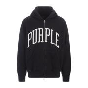 Zwarte Katoenen Hoodie met Wit Logo Purple Brand , Black , Heren