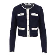 Navy Katoenmix Vest met Juweelknoop Zakken Self Portrait , Blue , Dame...