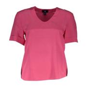 Zijden V-hals Tee met Logo Accenten Gant , Pink , Dames