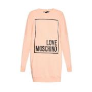 Sweatshirt Jurk met Logo Applicatie Love Moschino , Pink , Dames