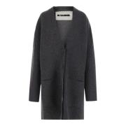 Wolmix V-hals Cardigan Voorknoppen Jil Sander , Gray , Dames