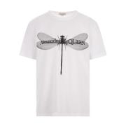 Dragonfly Print Crew-neck T-shirt Wit Alexander McQueen , White , Here...