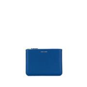 Blauwe Leren Clutch met Logo Plaque Comme des Garçons , Blue , Dames