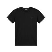 Zwarte Katoenen T-shirt met Geborduurd Logo Dondup , Black , Dames