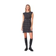 Tweed Jurk met Ronde Halslijn Marella , Black , Dames