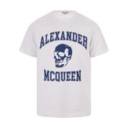 Skull Logo Crew-neck T-shirt Wit Alexander McQueen , White , Heren