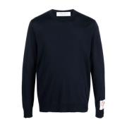 Navy Blue Logo Patch Sweater Golden Goose , Blue , Heren