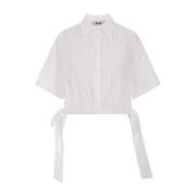 Witte Seersucker Crop Shirt Klassieke Kraag Msgm , White , Dames