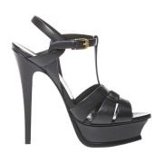 Zwarte Gevlochten Band Stiletto Sandalen Saint Laurent , Black , Dames