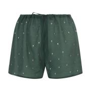 Groene Zijde-Katoen Flared Broek Oseree , Green , Dames