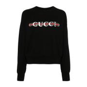 Katoen Jersey Web Print Sweater Gucci , Black , Dames
