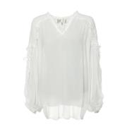 Blouse met ruchedetails en V-hals Munthe , White , Dames