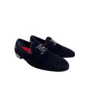 Zwarte Leren Mocassins met Logo Detail John Richmond , Blue , Heren