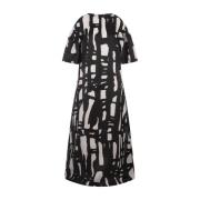 Zijden jurk met grafisch patroon Max Mara , Black , Dames