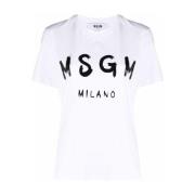 Logo-print Wit Katoenen T-shirt Msgm , White , Dames