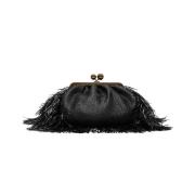 Zwarte schoudertas met raffia-effect en franjes Max Mara Weekend , Bla...