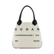 Ivoor Katoenen Handtas Blauw Leer Hogan , White , Dames