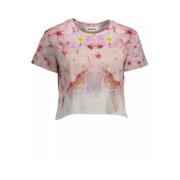 Geborduurd Roze Katoenen T-Shirt Desigual , Pink , Dames